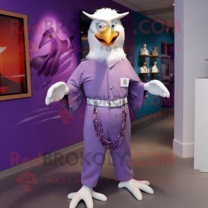 Purple Seagull mascot costume character dressed with a Trousers and Necklaces