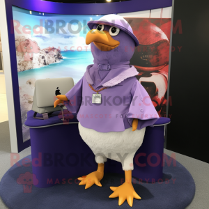 Purple Seagull mascot costume character dressed with a Trousers and Necklaces