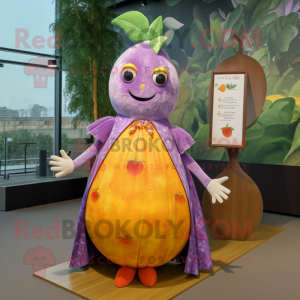 Lavender Mango mascot costume character dressed with a A-Line Skirt and Earrings