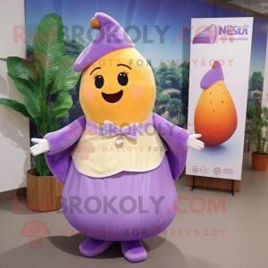 Lavender Mango mascot costume character dressed with a A-Line Skirt and Earrings