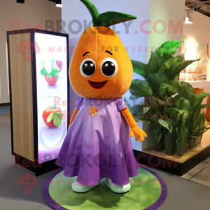 Lavender Mango mascot costume character dressed with a A-Line Skirt and Earrings