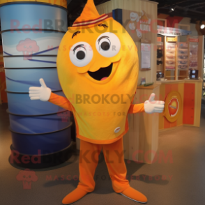 Orange Ray mascot costume character dressed with a Henley Shirt and Keychains