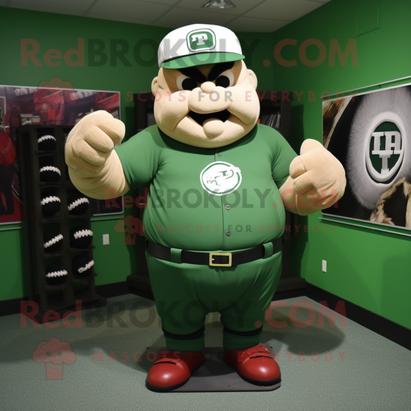 Forest Green Strongman mascot costume character dressed with a Baseball Tee and Rings Forest Green Strongman mascot costume character dressed with a Baseball Tee and Rings