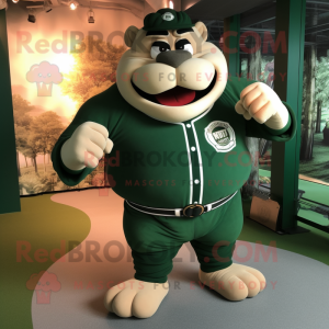 Forest Green Strongman mascot costume character dressed with a Baseball Tee and Rings