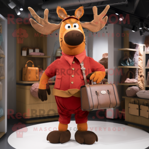Rust Reindeer mascot costume character dressed with a Corduroy Pants and Handbags