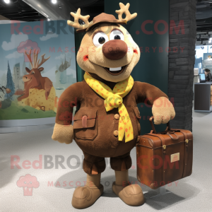 Rust Reindeer mascot costume character dressed with a Corduroy Pants and Handbags
