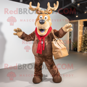 Rust Reindeer mascot costume character dressed with a Corduroy Pants and Handbags