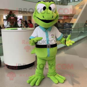 Lime Green Barracuda mascot costume character dressed with a Poplin Shirt and Bracelet watches