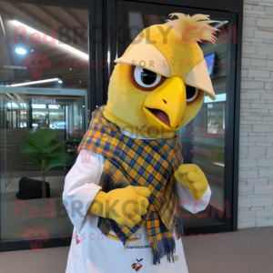 Gold Chicken mascot costume character dressed with a Button-Up Shirt and Scarf clips