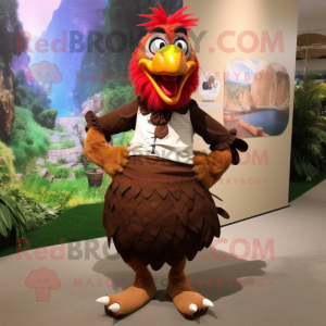Brown Roosters mascot costume character dressed with a Maxi Skirt and Shoe laces