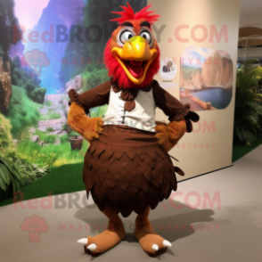 Brown Roosters mascot costume character dressed with a Maxi Skirt and Shoe laces