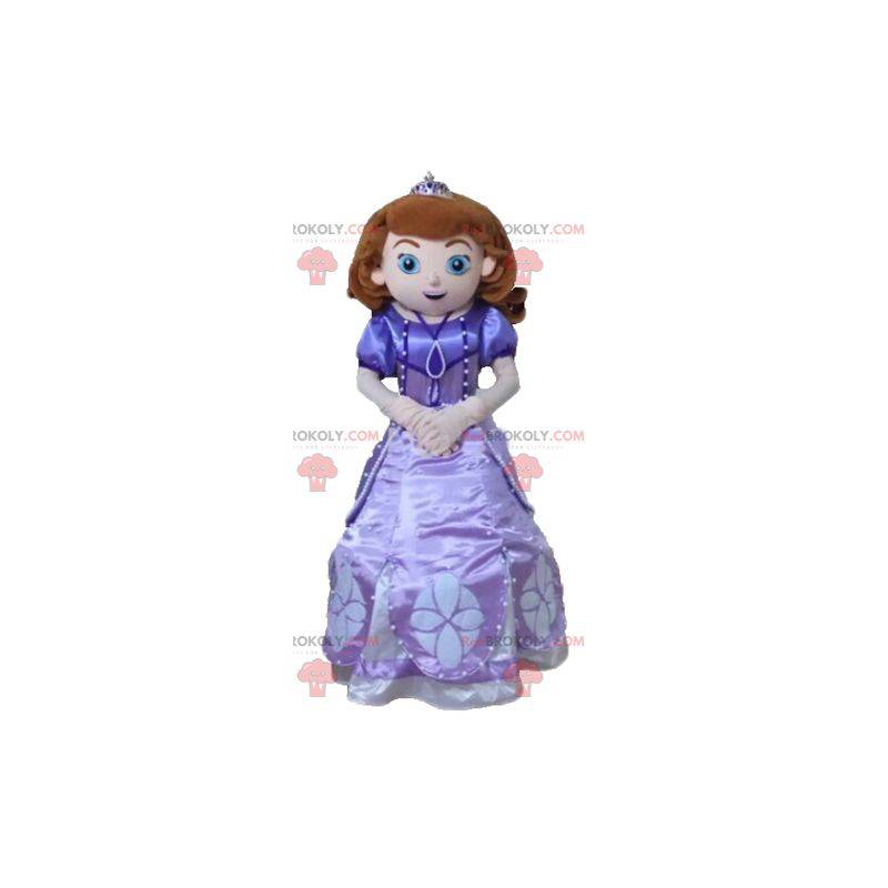 Princesa mascote com um lindo vestido roxo - Redbrokoly.com