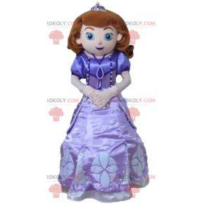 Princesa mascote com um lindo vestido roxo - Redbrokoly.com