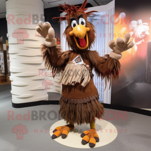 Brown Roosters mascot costume character dressed with a Maxi Skirt and Shoe laces