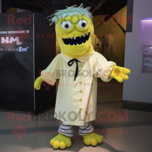 Lemon Yellow Frankenstein mascot costume character dressed with a Cover-up and Brooches