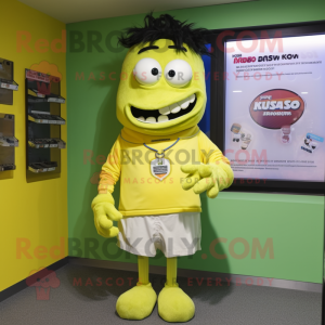 Lemon Yellow Frankenstein mascot costume character dressed with a Cover-up and Brooches