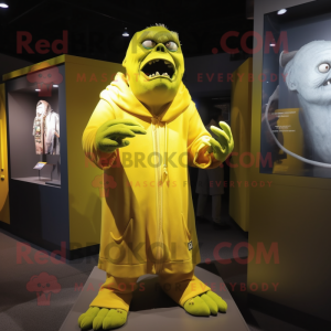 Lemon Yellow Frankenstein mascot costume character dressed with a Cover-up and Brooches