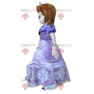 Princesa mascote com um lindo vestido roxo - Redbrokoly.com