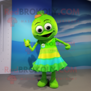Lime Green Rainbow mascot costume character dressed with a One-Piece Swimsuit and Anklets