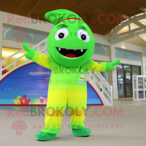 Lime Green Rainbow mascot costume character dressed with a One-Piece Swimsuit and Anklets
