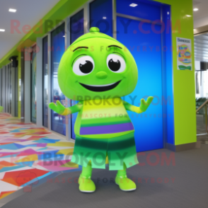 Lime Green Rainbow mascot costume character dressed with a One-Piece Swimsuit and Anklets