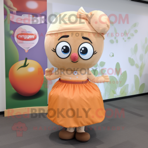 Tan Apricot mascot costume character dressed with a Wrap Skirt and Headbands