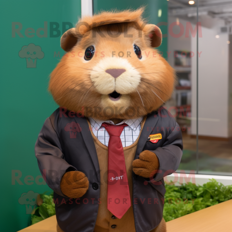 Brown Guinea Pig mascot costume character dressed with a Leather Jacket and Ties