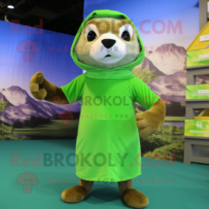 Lime Green Otter mascot costume character dressed with a Tank Top and Shawl pins