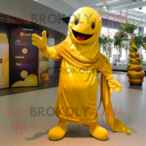 Gold Pepper mascot costume character dressed with a Jumpsuit and Scarves