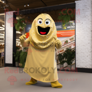 Gold Pepper mascot costume character dressed with a Jumpsuit and Scarves