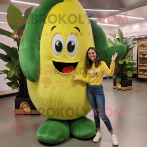 Olive Banana mascot costume character dressed with a Mom Jeans and Foot pads