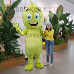 Olive Banana mascot costume character dressed with a Mom Jeans and Foot pads