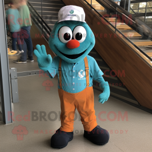 Teal Squash mascot costume character dressed with a Button-Up Shirt and Messenger bags