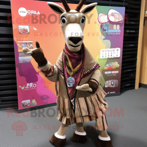 Beige Okapi mascot costume character dressed with a Vest and Scarves