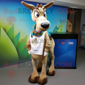 Beige Okapi mascot costume character dressed with a Vest and Scarves