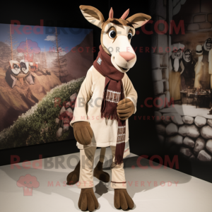 Beige Okapi mascot costume character dressed with a Vest and Scarves