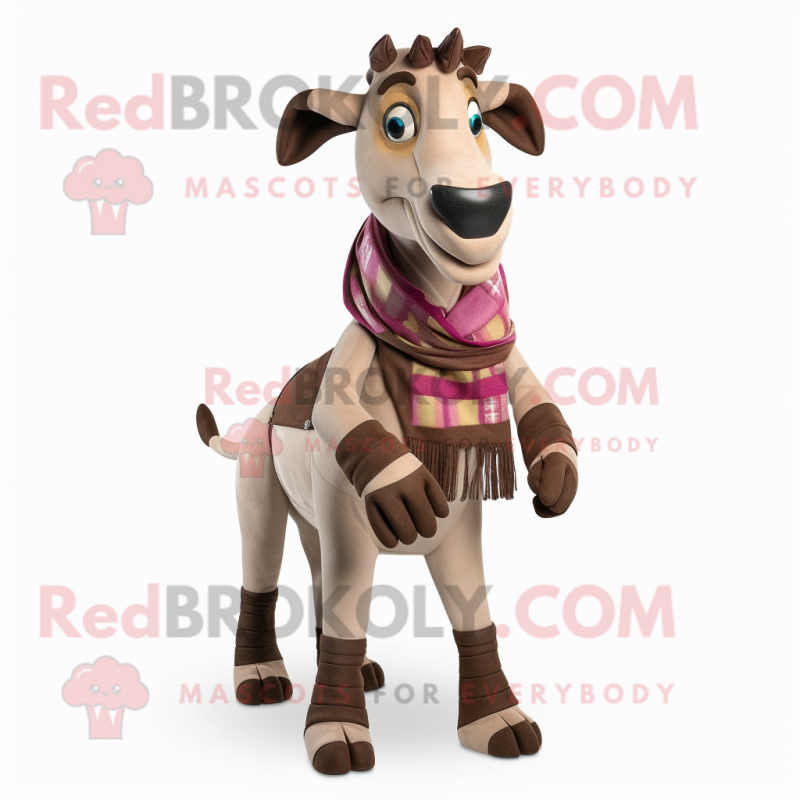 Beige Okapi mascot costume character dressed with a Vest and Scarves Beige Okapi mascot costume character dressed with a Vest and Scarves