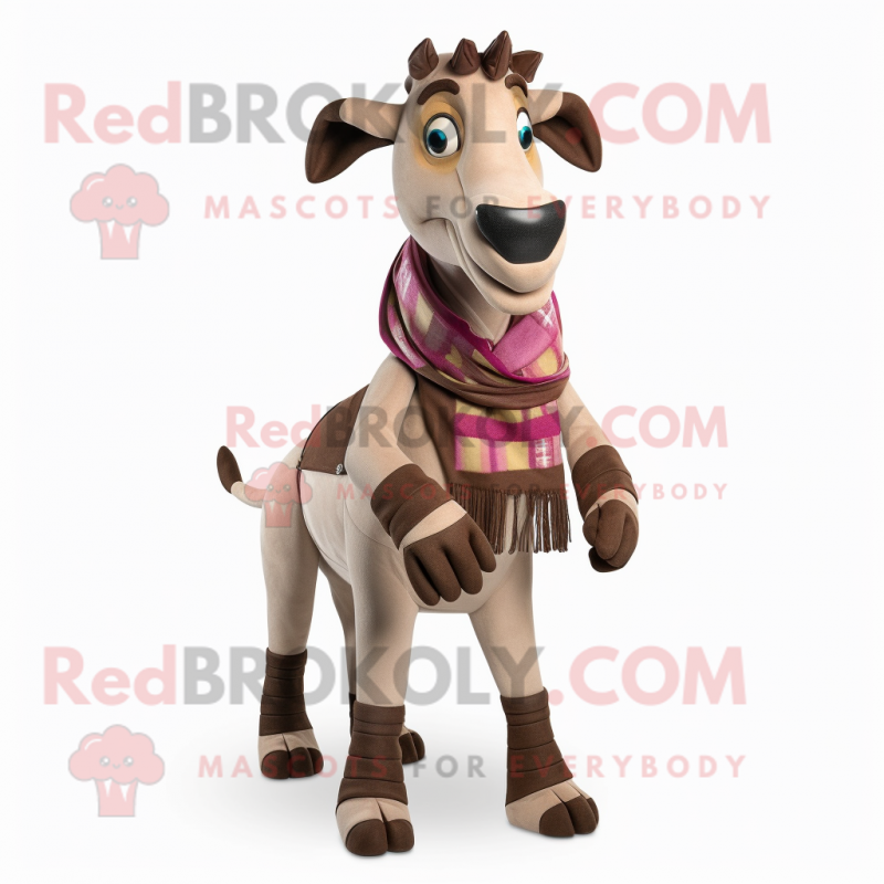 Beige Okapi mascot costume character dressed with a Vest and Scarves