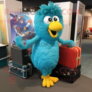 Turquoise Chicken Parmesan mascot costume character dressed with a Midi Dress and Briefcases