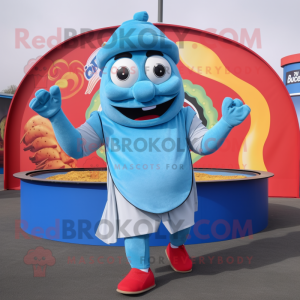 Sky Blue Fajitas mascot costume character dressed with a Joggers and Rings