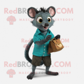 Teal Aye-Aye mascot costume character dressed with a Henley Shirt and Wallets