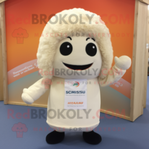 Cream Sushi mascot costume character dressed with a Henley Tee and Earrings