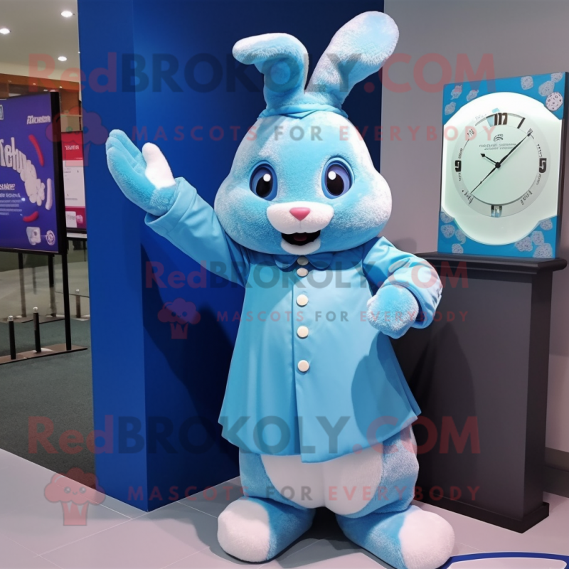 Sky Blue Rabbit mascot costume character dressed with a Dress and Watches