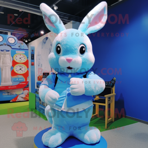 Sky Blue Rabbit mascot costume character dressed with a Dress and Watches