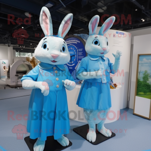 Sky Blue Rabbit mascot costume character dressed with a Dress and Watches