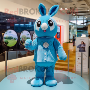 Sky Blue Rabbit mascot costume character dressed with a Dress and Watches