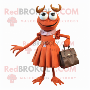 Rust Crab mascot costume character dressed with a Midi Dress and Handbags