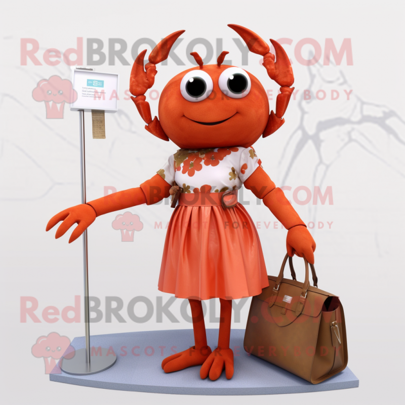 Rust Crab mascot costume character dressed with a Midi Dress and Handbags