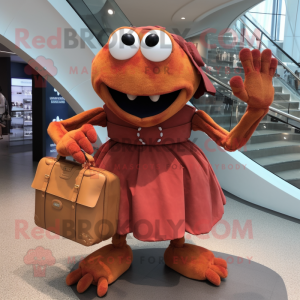 Rust Crab mascot costume character dressed with a Midi Dress and Handbags