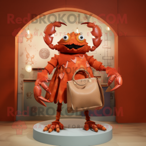 Rust Crab mascot costume character dressed with a Midi Dress and Handbags